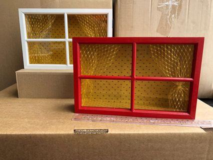 Wooden display box (yellow shades) for miniatures, crafts or other display items