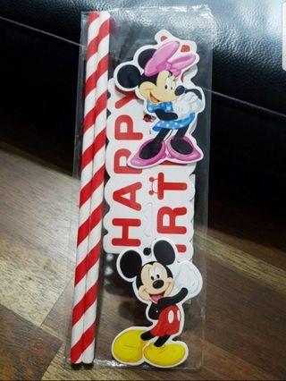 Mickey and Minnie Happy Birthday cake topper banner for Party Decoration