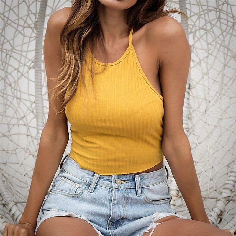 yellow halter neck top