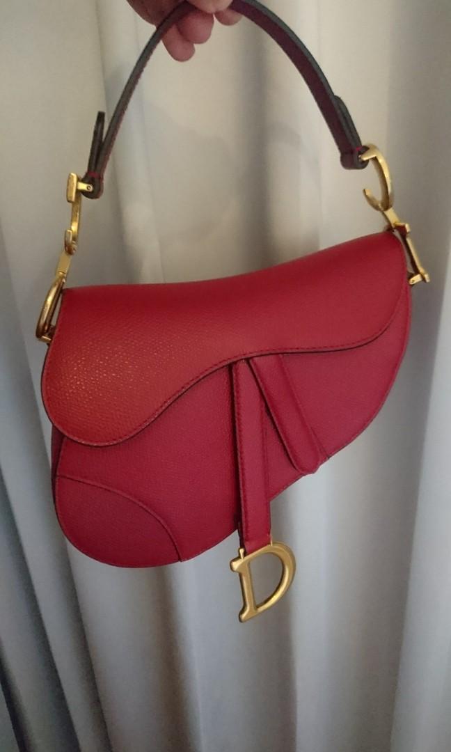 Dior cherry red saddle hot sale bag