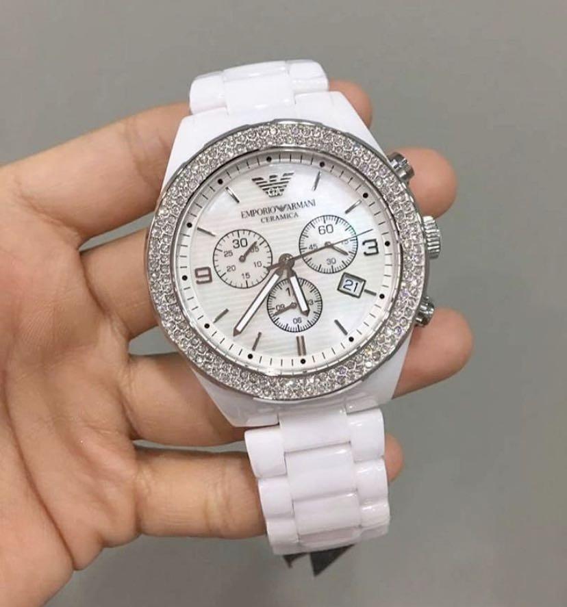White Ceramic Chronograph Watch AR1456 