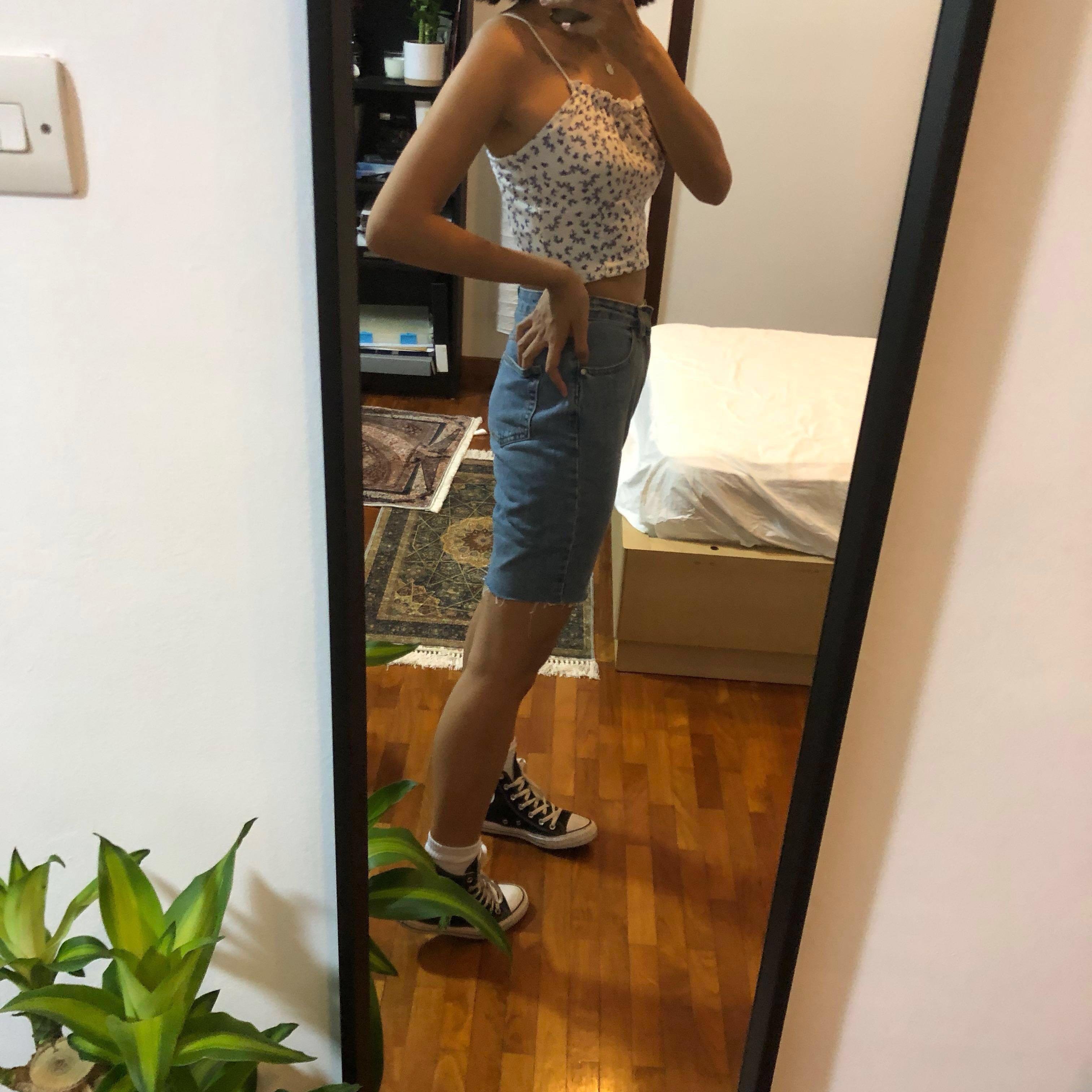 missguided longline denim shorts