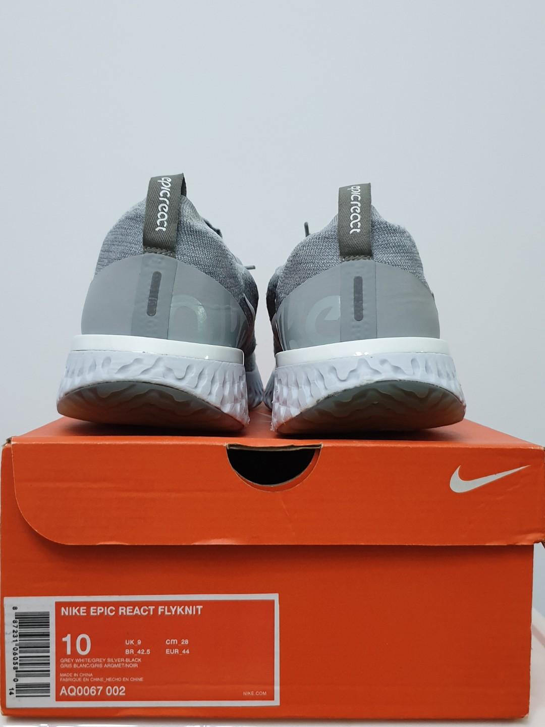 OG Authentic Nike Men s Epic React Flyknit Wolf Grey US10 UK9
