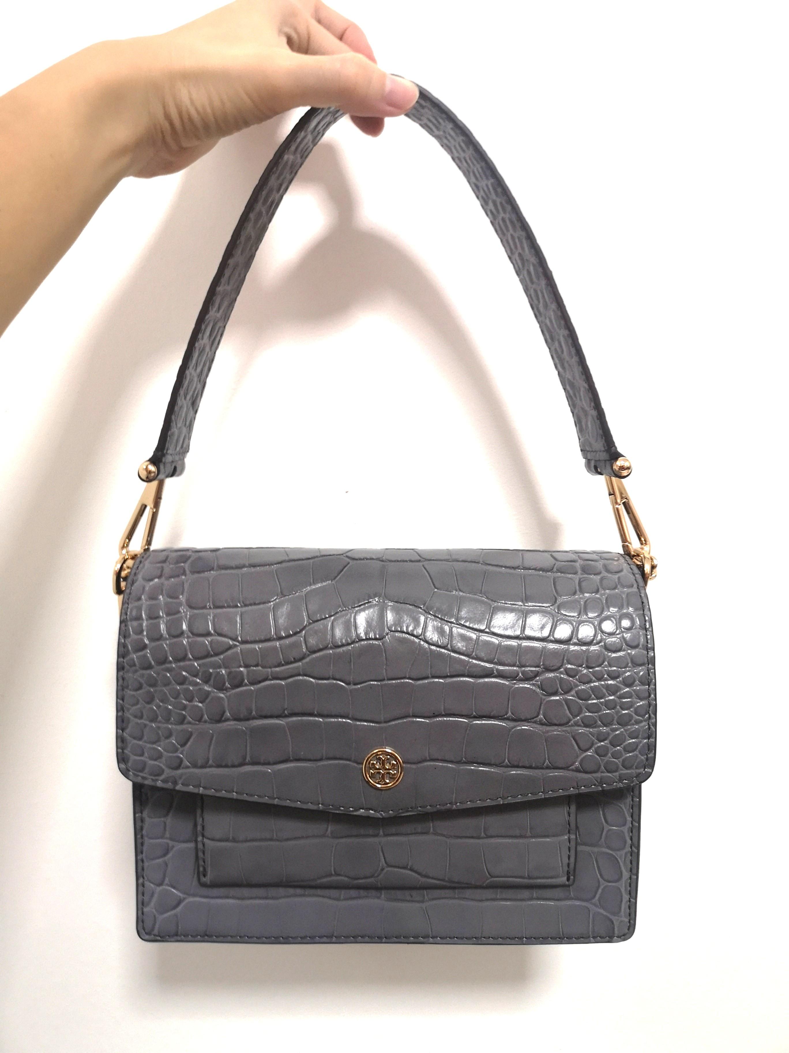 Robinson embossed double sales strap leather flap bag