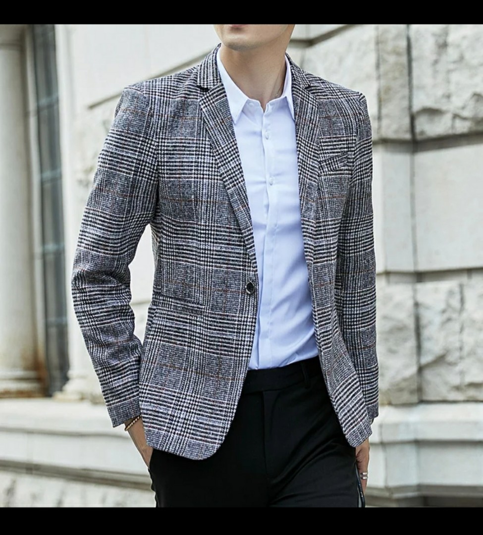 Mens black and best sale white plaid blazer