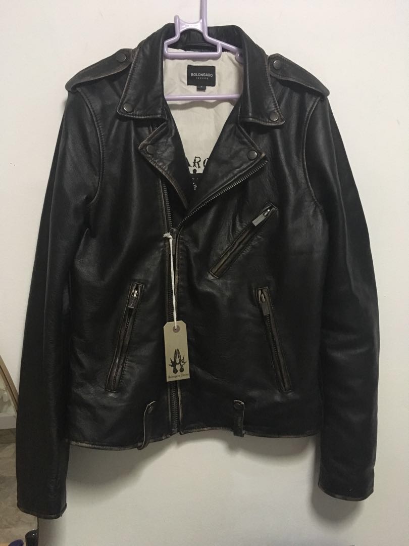 New Bolongaro Trevor 100% real leather biker jacket S, Men's Fashion ...
