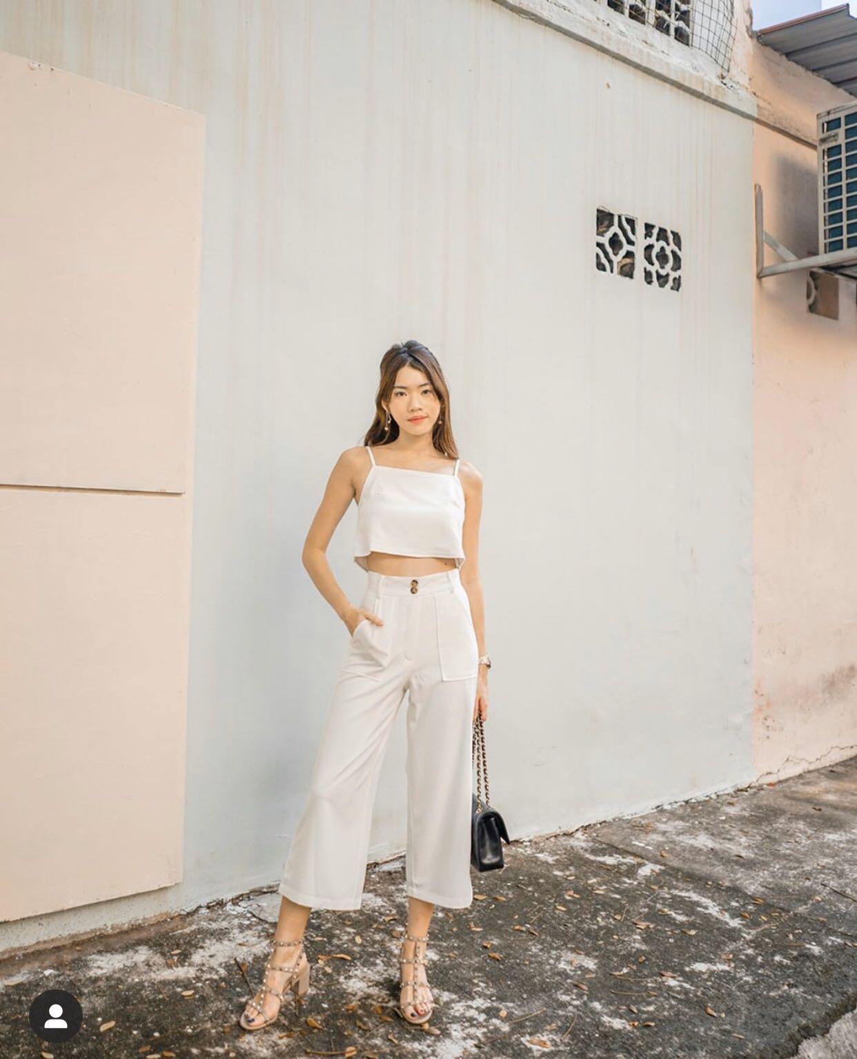 white parallel pants