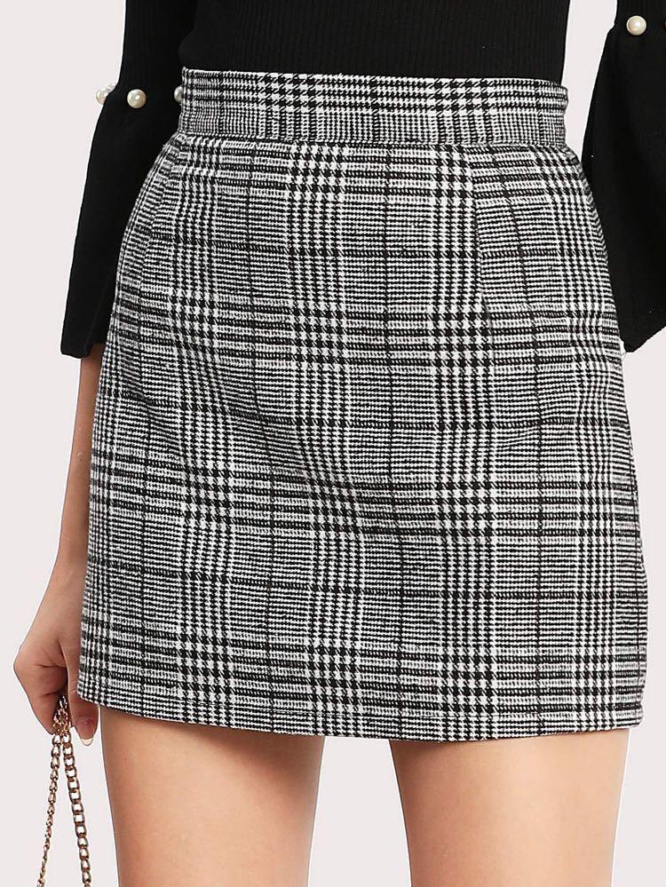 ☁️ ulzzang grey checkered plaid skirt 
