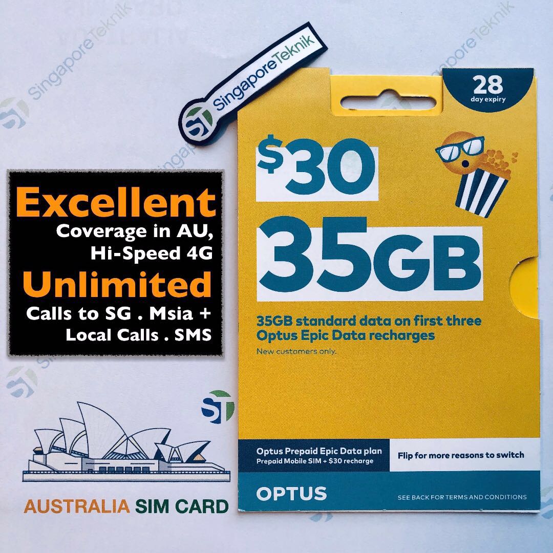 Australia Optus SIM Card 35GB Data Free Call SMS 4G All Mobile Phone No