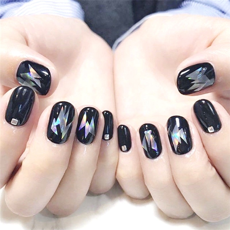Bnip Black Metallic Silver Flakes Shiny Holographic Iridescent Grunge Nail Stickers Nail Art Nail Decal Nail Wrap Health Beauty Hand Foot Care On Carousell