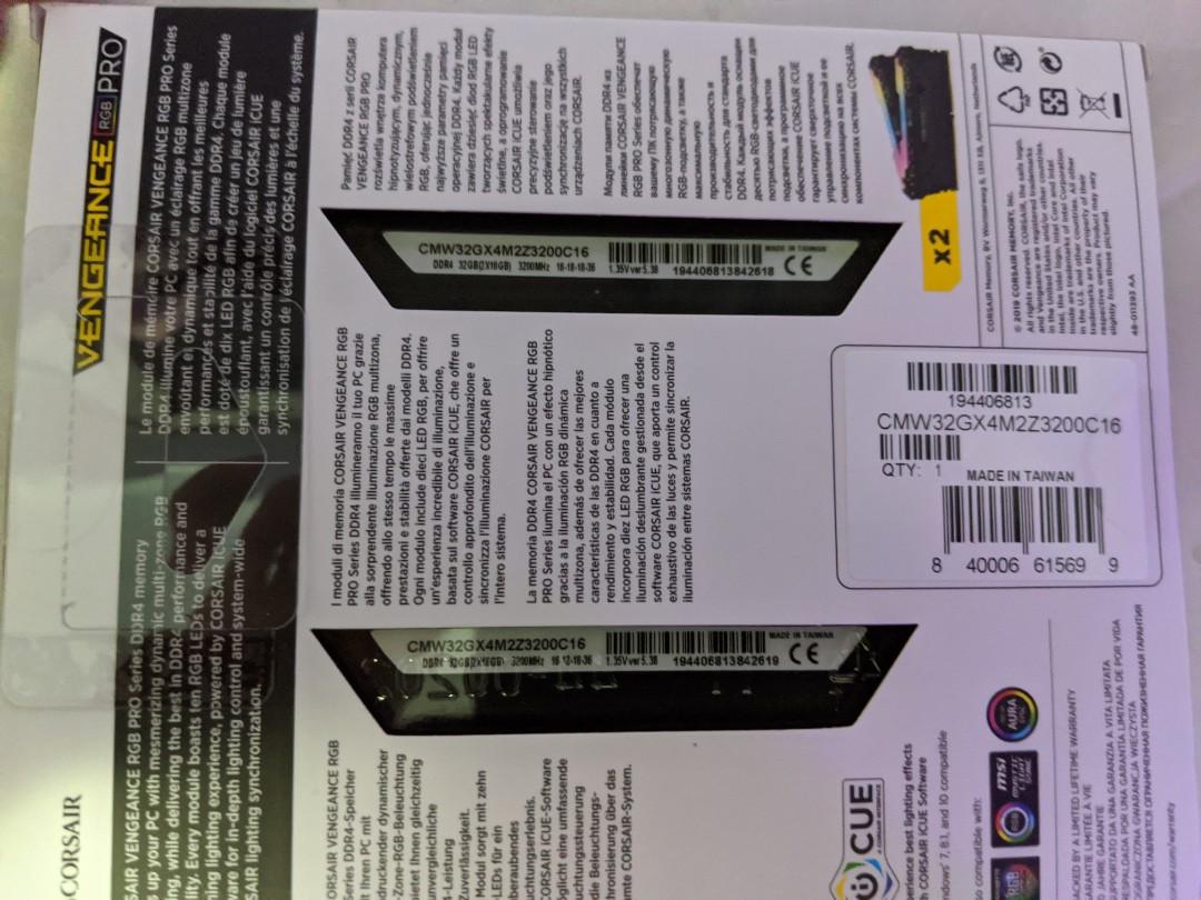 CORSAIR Vengeance RGB PRO 32GB 2 x 16GB DDR4 3200MHz C16 DIMM