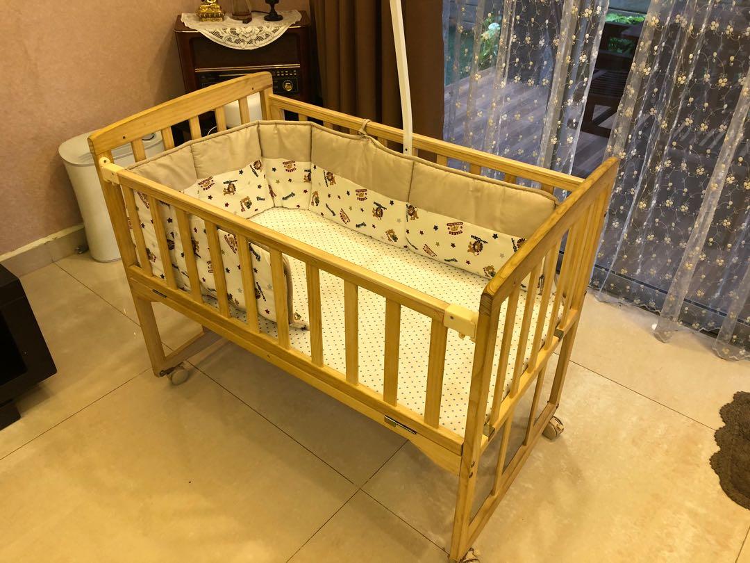 Natural Wood Baby Cot, Babies & Kids, Baby Nursery & Kids Furniture, Cots & Cribs on Carousell