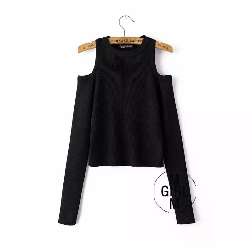 long sleeve shoulderless top