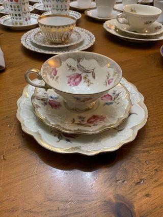 Vintage Bavarian Tea Cup Set Gold and Pink