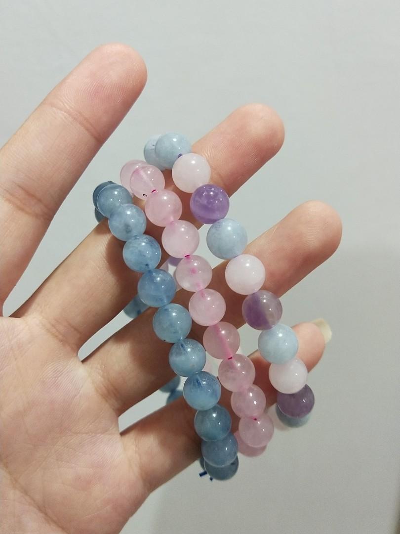 Aquamarine Rose Quartz Lavender Amethyst bracelet 8mm