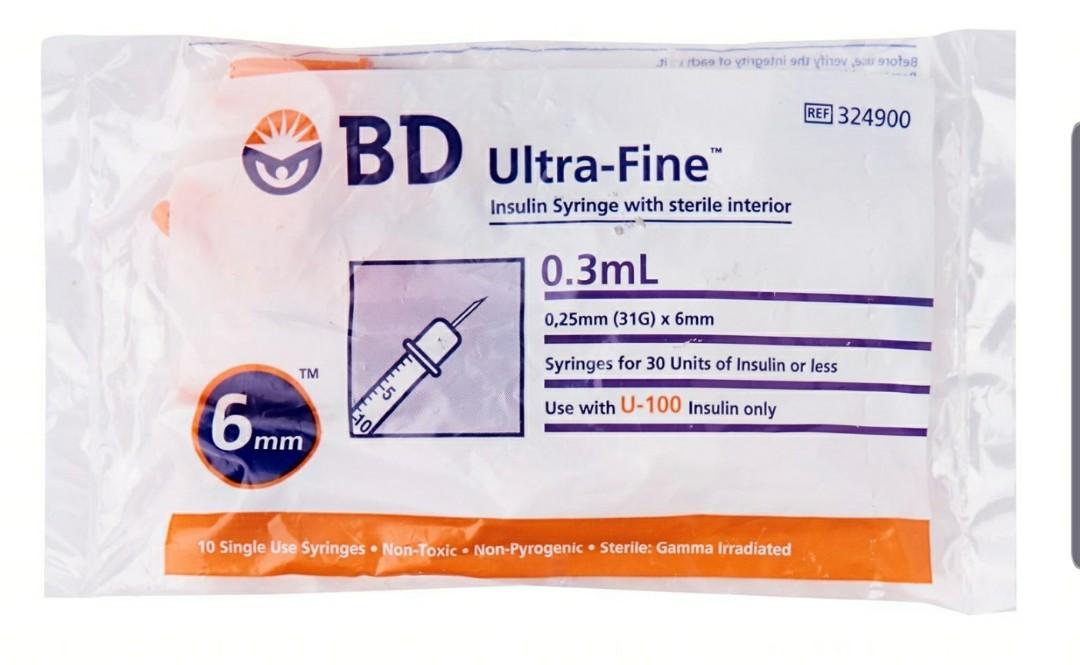 Ultra Fine Insulin Syringe 0 3ml 0 25mm 31g X 6mm Ref Health Nutrition Health Supplements Health Food Drinks Tonics On Carousell