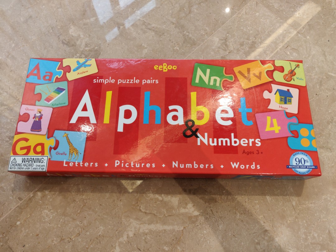 eeBoo alphabet & numbers simple puzzle pairs, Hobbies & Toys 