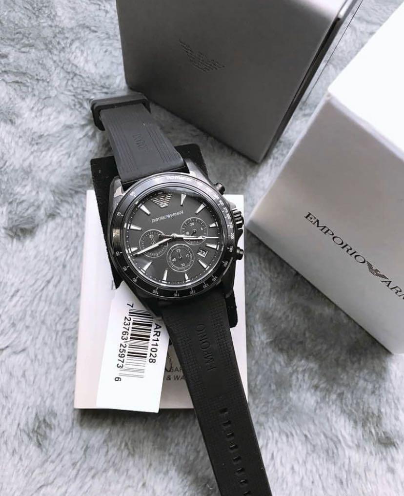 Armani black 2025 rubber strap watch