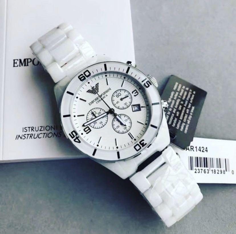 Emporio Armani White Ceramic Chronograph Watch AR1424, Women's Fashion ...