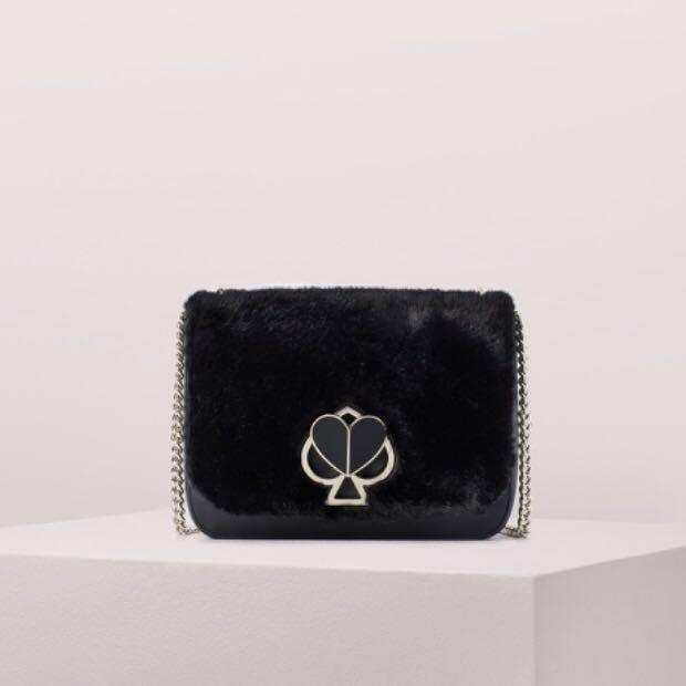 nicola faux fur twistlock chain wallet
