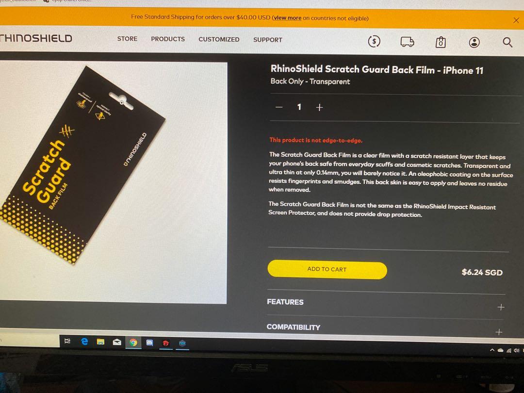 Rhinoshield scratch guard back film, Mobile Phones & Gadgets, Mobile