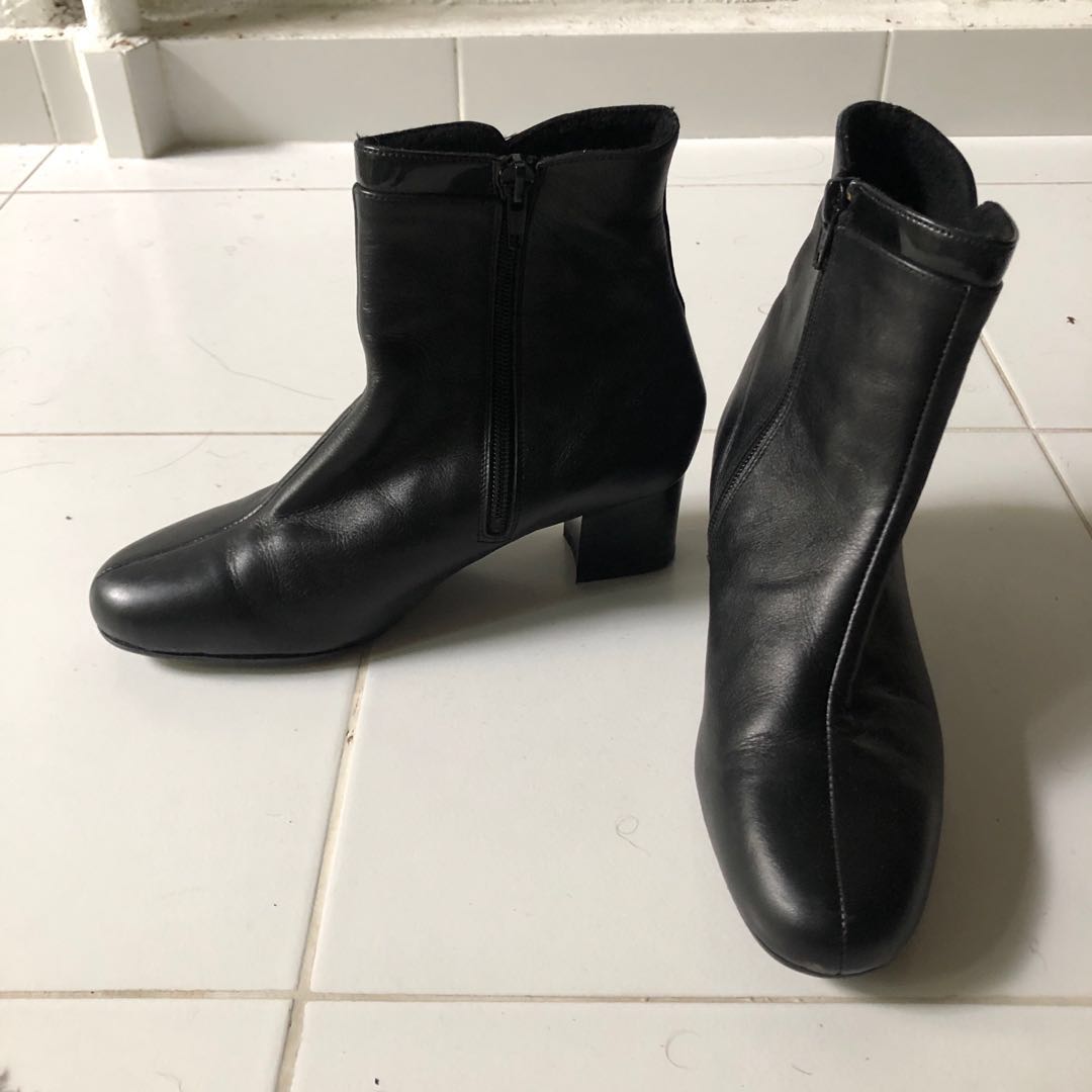 black leather boots low heel