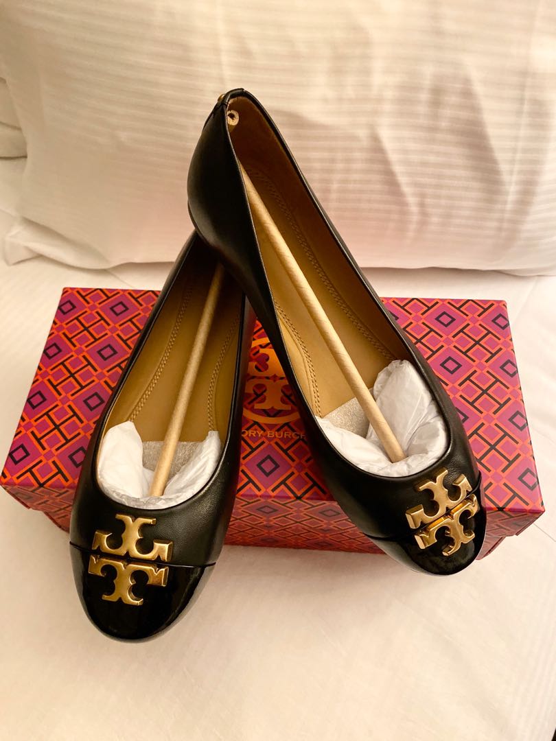 Tory Burch Everly Cap-Toe Ballet , BLACK Size US6 (size 37
