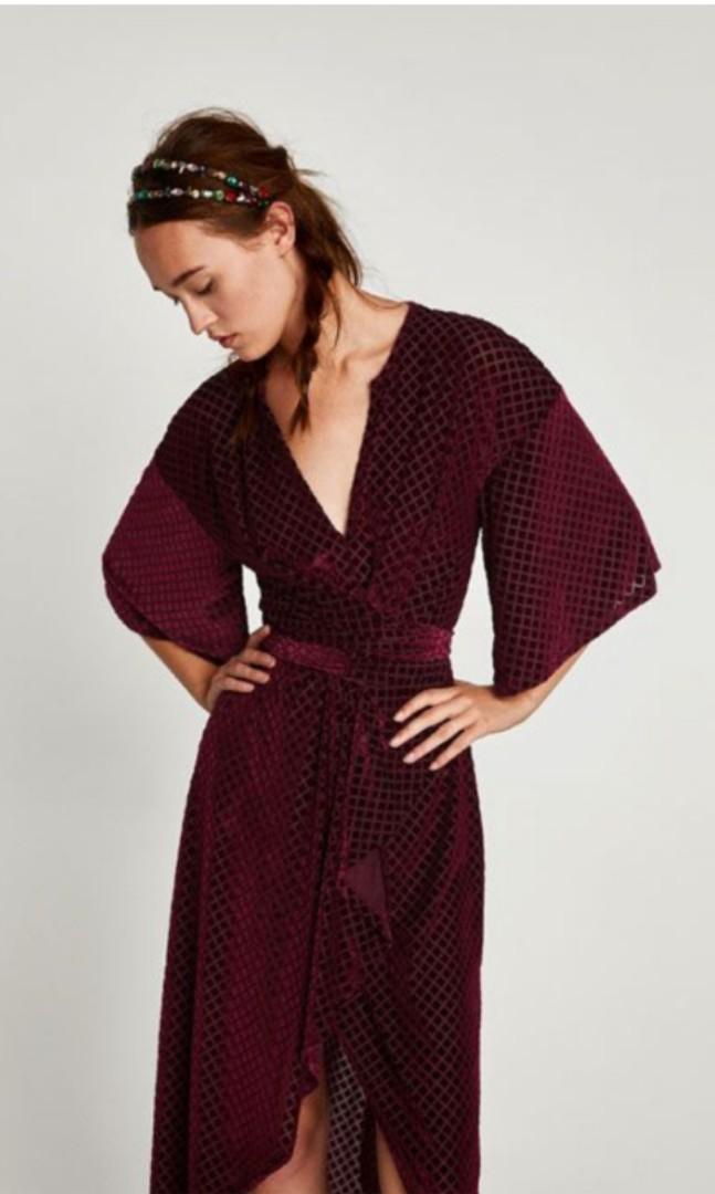 zara red velvet dress