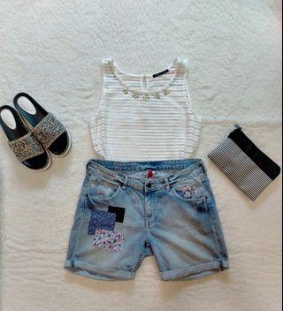 PRELOVED IMPORT CEWEK MURAH BAGUS ONE SET TOP DAN HOT PANTS H&M INGNI