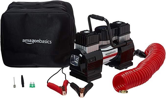 AmazonBasics Portable Air Compressor, Dual Battery Clamps with Carrying ...