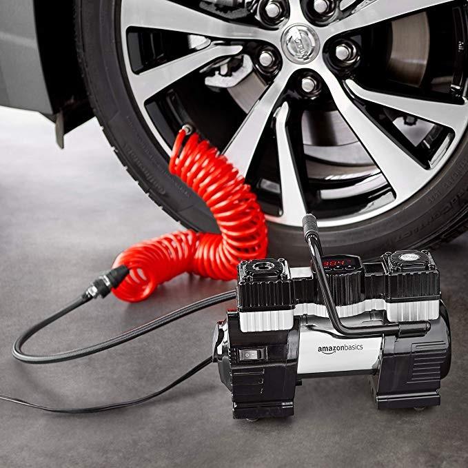 AmazonBasics Portable Air Compressor, Dual Battery Clamps with Carrying ...