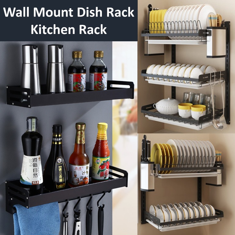 Black Kitchen Rack / Black Dish Rack / Black Wall Mount Dish Rack, Furniture & Home Living ...