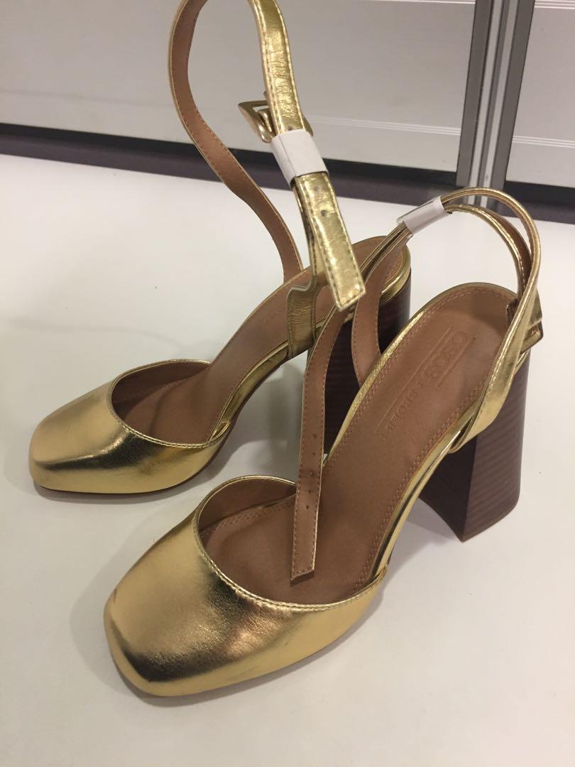 BNWT ASOS Gold Wooden Heels, Women's 