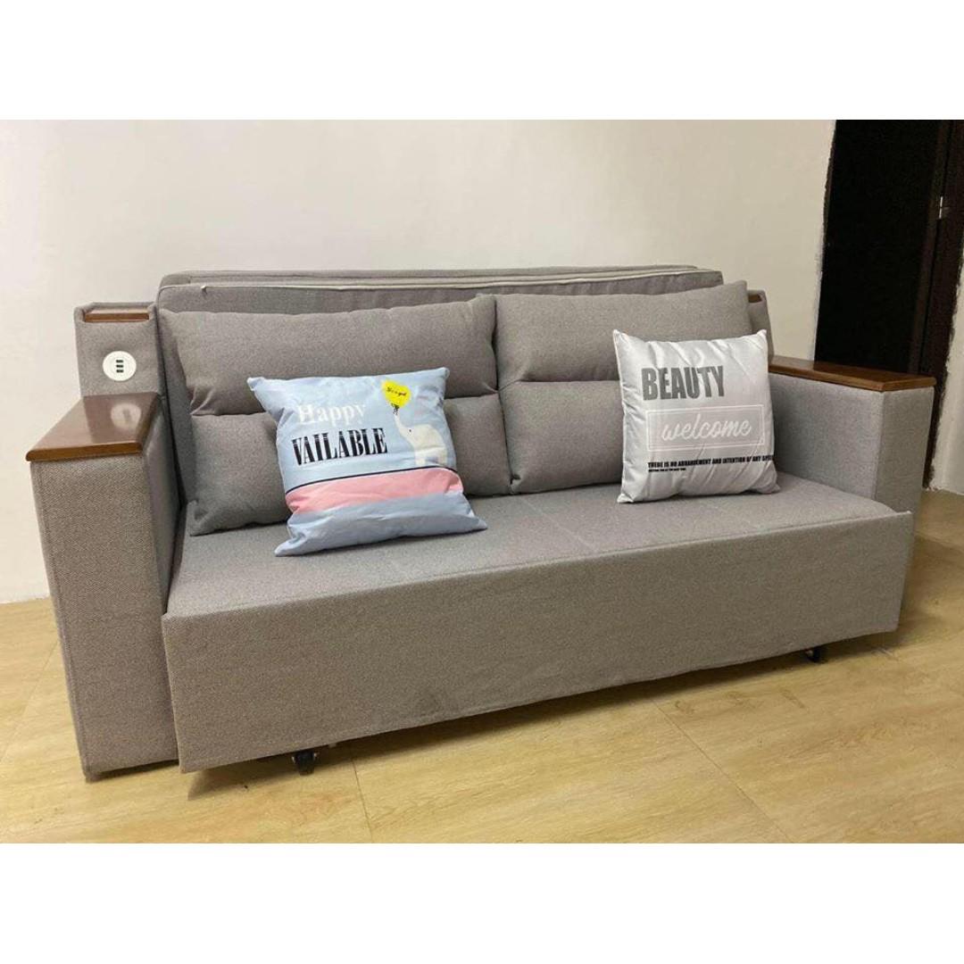 High Grade 4 in 1 Sofa Bed with Storage Function (Category: Sofas) located in Manila. Submitted by sportshubb (Listing ID 267921136, Image 1). Description: High Grade 4 in 1 Sofa Bed with Storage Function Up to 500kg With USB charging slot Pine wood Colors available: gray Sizes and Price: Size: 190cm x 150cm Price: P15,600 With free 2 back pillows and 2 small pillows Size: 190cm x 180cm Price: P17,500 With free 2 back pillows and 2 small pillows 