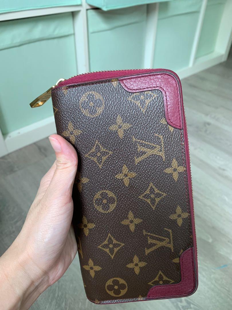 Louis Vuitton M61854 Monogram Zippy Wallet Retiro Brown Cerise Red Leather  w/Box