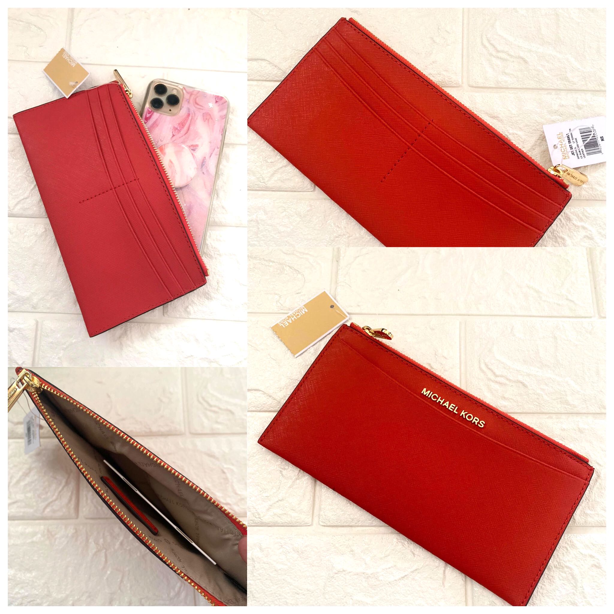 Michael Kors Jet Set Slim Card Case Wallet LARGE can Fit Plus Phones RED  from US??, Luxury, Bags & Wallets on Carousell