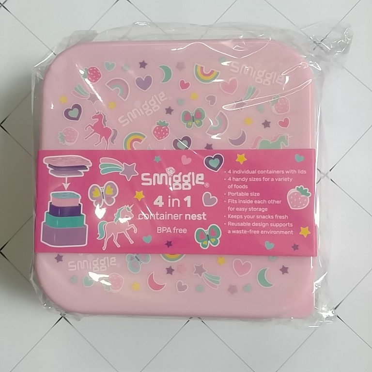 Smiggle Happy Snack N Stack Containers X 4 (4in1 Lunch Box), Furniture & Home Living