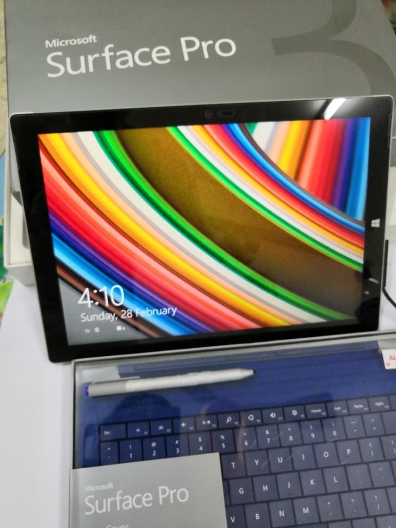Surface Pro 3 (Category: Windows) located in Puchong. Submitted by greteoh (Listing ID 267991106, Image 1). Description: Look like new with box Sealed new type cover, never use. Brand: Microsoft Model: Surface Pro 3 (1631) Processor: Intel Core i5 Storage: 128GB Memory: 8 GB Screen : 12 inch full HD with screen protector. Condition : 9.5/10 Price still can nego. COD are welcomed.