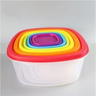 7 Pcs. Square Plastic Food Storage Box Organizer - Rainbow Color -F001