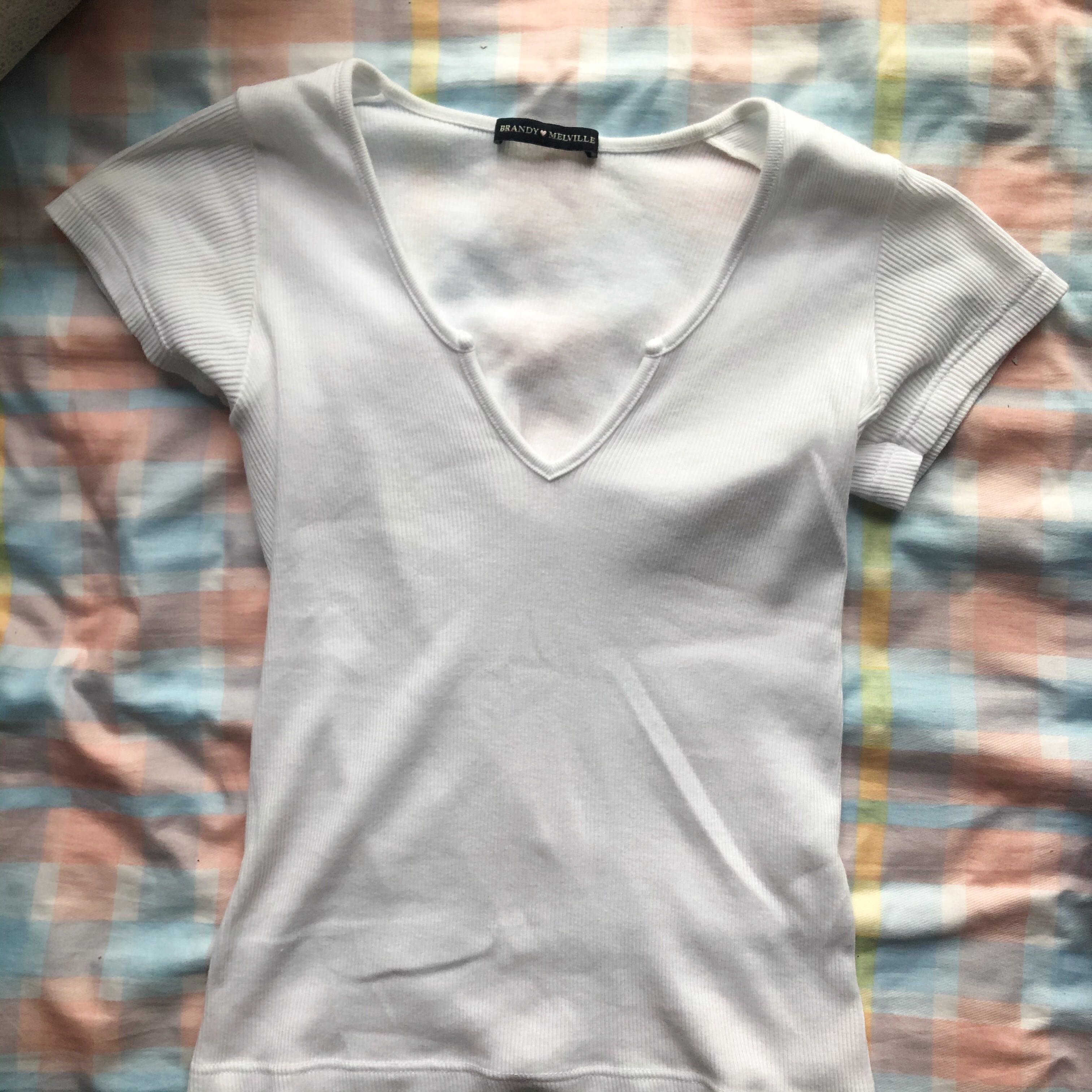 Brandy Melville V Neck White Top, Women 