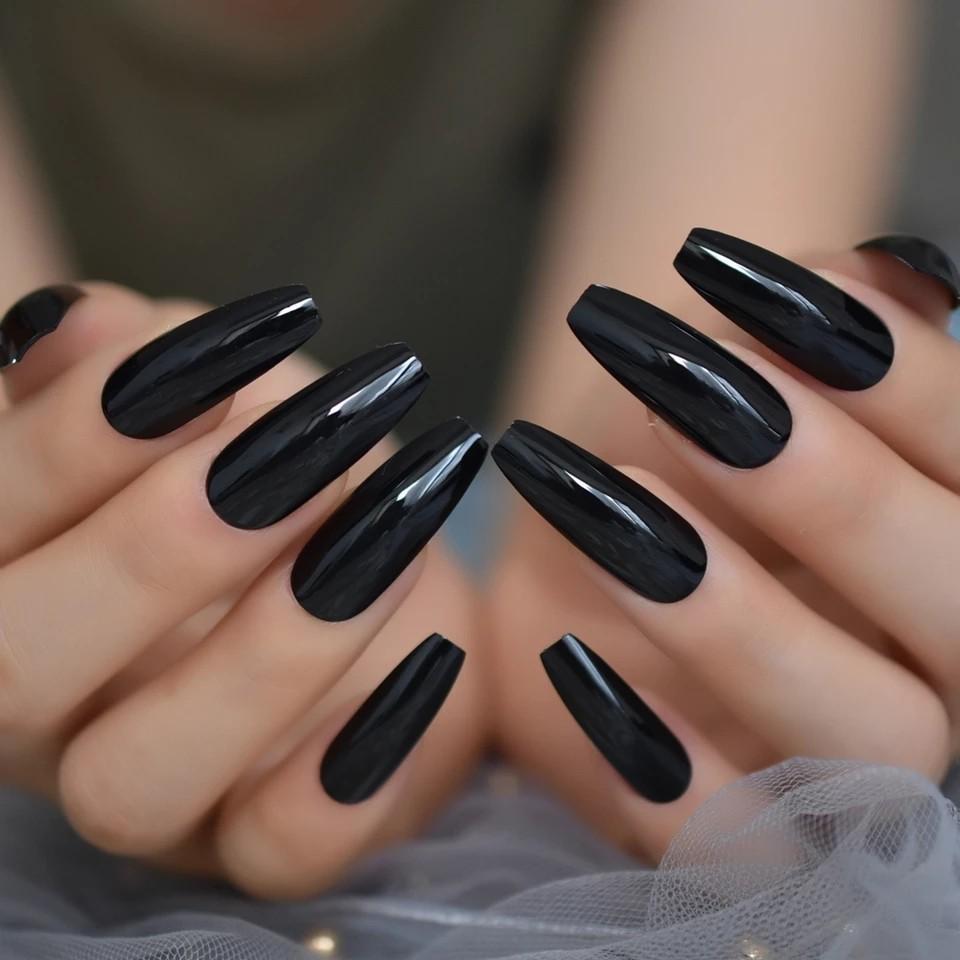 Get Wallpaper Classic Extra Long Coffin Nails Pure Black Elegant Shiny Ballet Free HD
