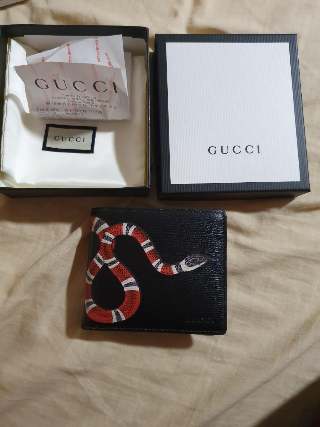 GUCCI Supreme Monogram Kingsnake Print Bifold Wallet Black 451268