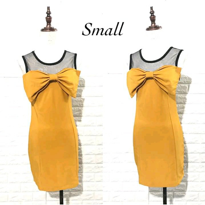 Mustard yellow ribbon dress, Women's Fashion, Dresses & Sets, Dresses