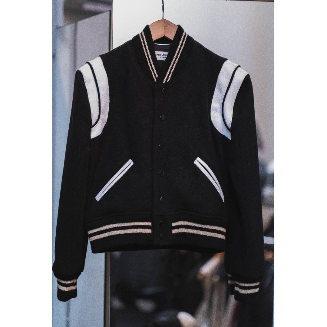 Saint Laurent Men, Teddy Varsity Jacket, Black, S, Jackets, Wool