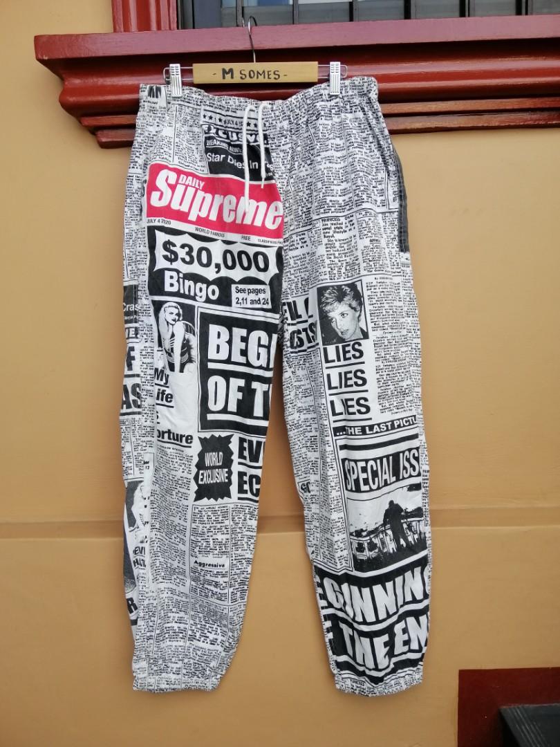 Supreme news paper print skatepants, Men's Fashion, Bottoms, Swim