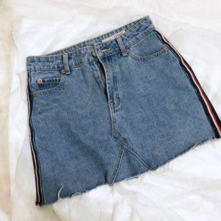 運動風牛仔短裙 牛仔短裙 歐美 牛仔藍
