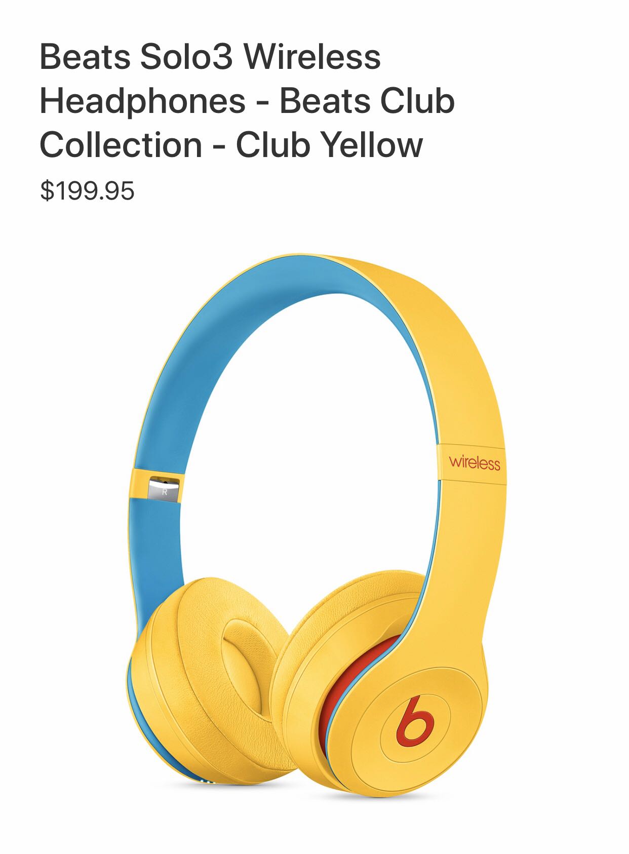 Beats Solo3 Wireless Headphones Beats Club Collection Club Yellow ...