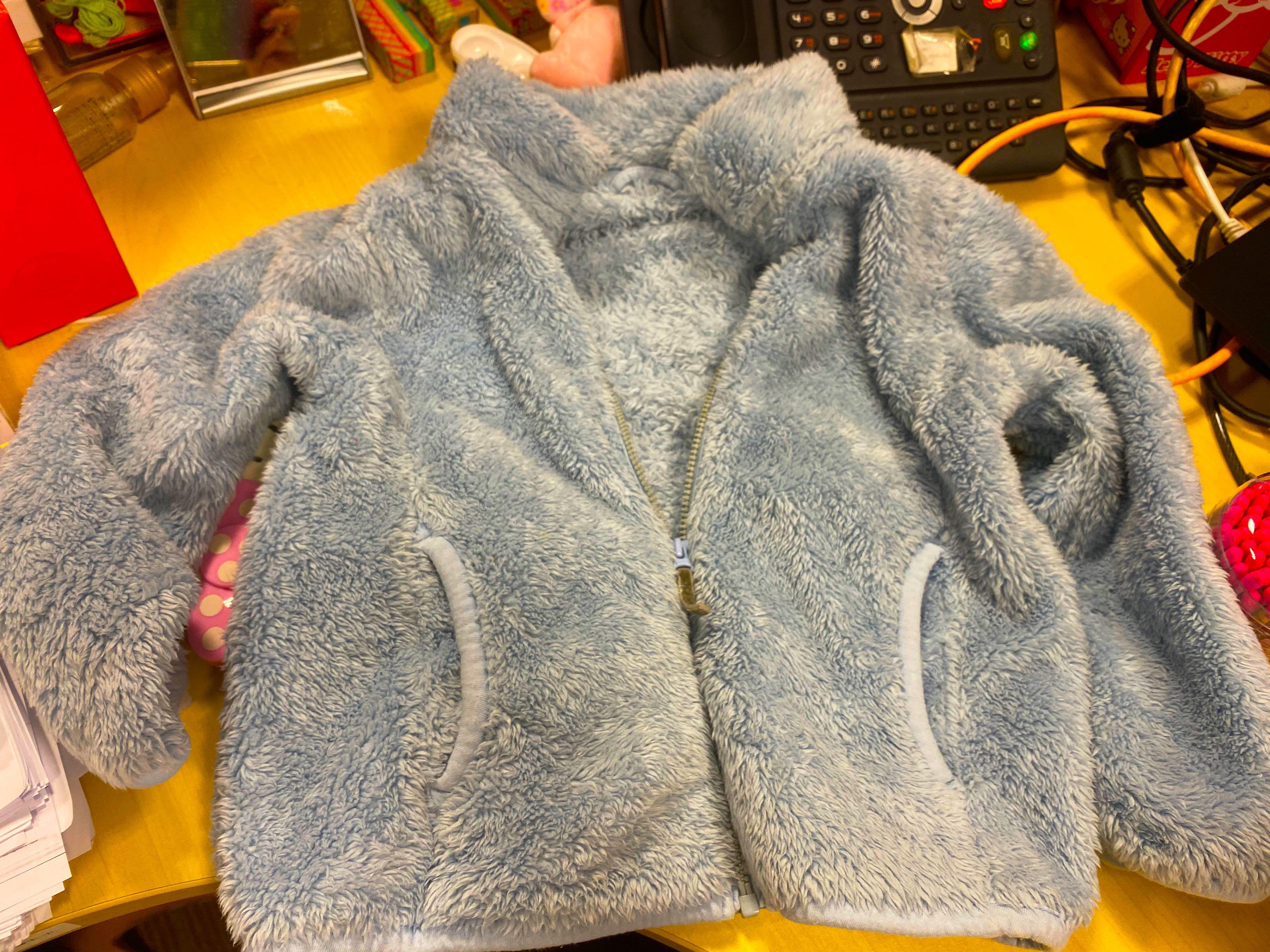Blue fur jacket cardigan furry cold winter windy boys girls