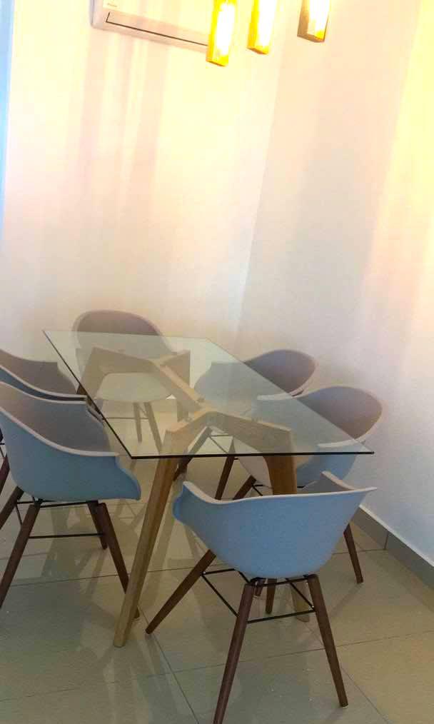 Dining Table Set (Category: Chairs) located in Seremban. Submitted by stephy0309 (Listing ID 268314212, Image 3). Description: -Dining table set (6seats) -Trendy design with glass table -Condition like new -Have to provide own transport to pick up -Pick up at seremban area (nearby S2 Tesco) .