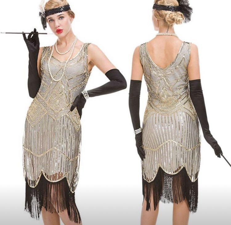 Buy MAYEVER 1920s Sequin Mermaid Formal Long Flapper Gown Great Gatsby  Party Evening Dress L Black Gold at Amazonin